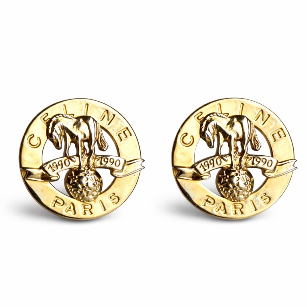 Céline Rare 1990 Anniversary Horse Medallion Clip-On Earrings